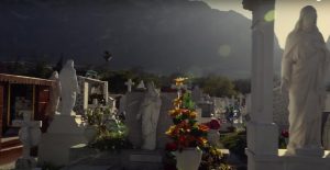 A graveyard during sunset